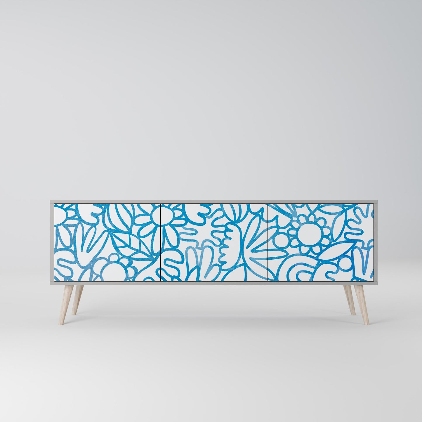 BLOOMY MORNING 3-Door TV Stand in Grey Finish