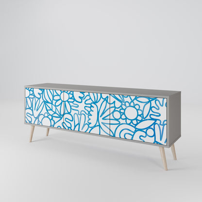 BLOOMY MORNING 3-Door TV Stand in Grey Finish