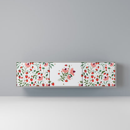FLOWERS AND STRAWBERRIES 3-Door TV Stand in Grey Finish