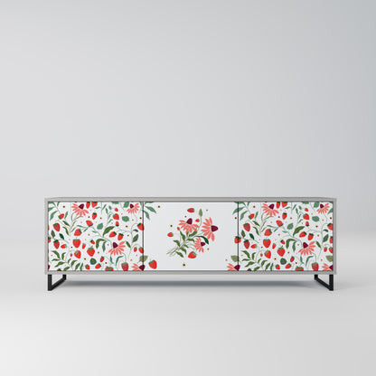 FLOWERS AND STRAWBERRIES 3-Door TV Stand in Grey Finish