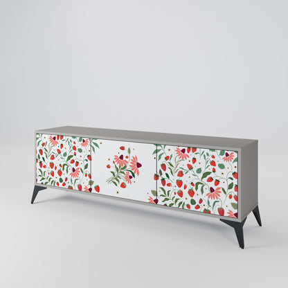 FLOWERS AND STRAWBERRIES 3-Door TV Stand in Grey Finish