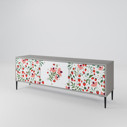 FLOWERS AND STRAWBERRIES 3-Door TV Stand in Grey Finish