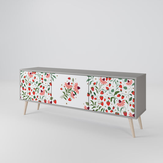 FLOWERS AND STRAWBERRIES 3-Door TV Stand in Grey Finish