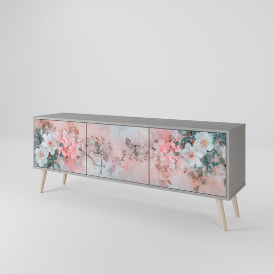 CHERRY BLOSSOM 3-Door TV Stand in Grey Finish