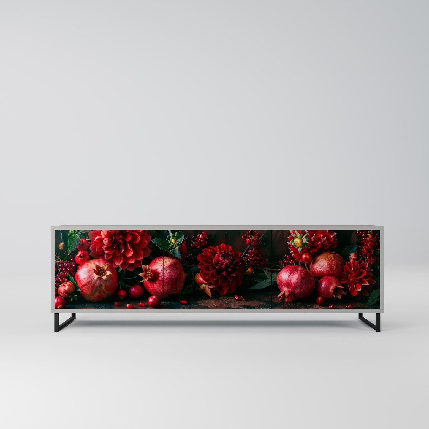 DAHLIAS AND POMEGRANATES 3-Door TV Stand in Grey Finish