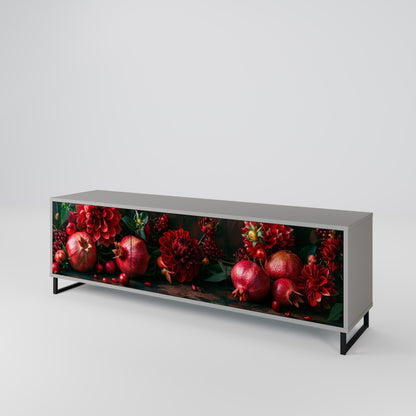 DAHLIAS AND POMEGRANATES 3-Door TV Stand in Grey Finish