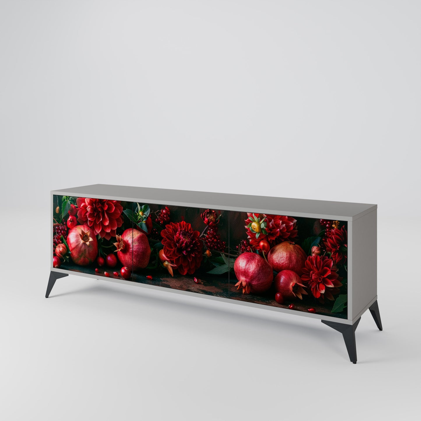DAHLIAS AND POMEGRANATES 3-Door TV Stand in Grey Finish