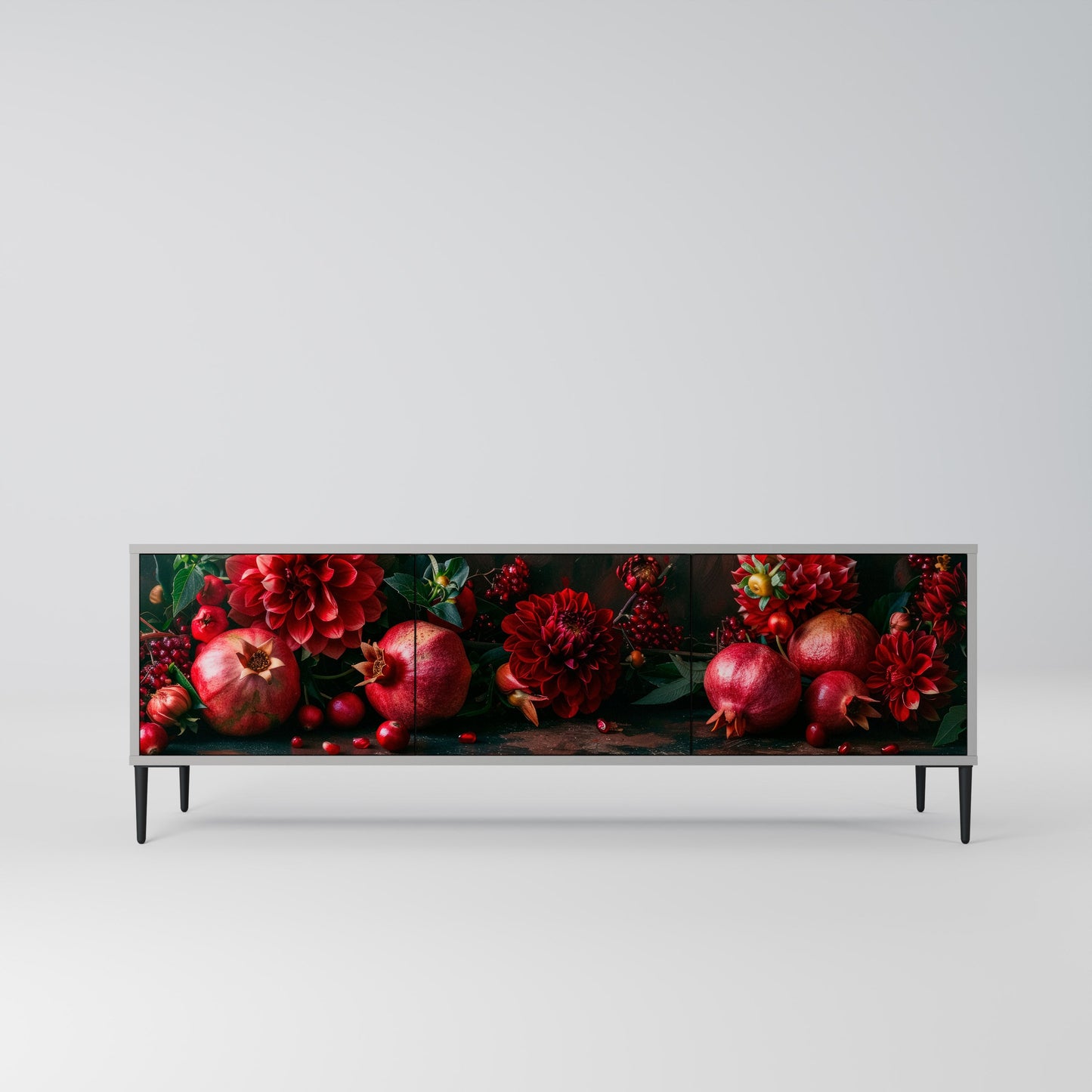 DAHLIAS AND POMEGRANATES 3-Door TV Stand in Grey Finish