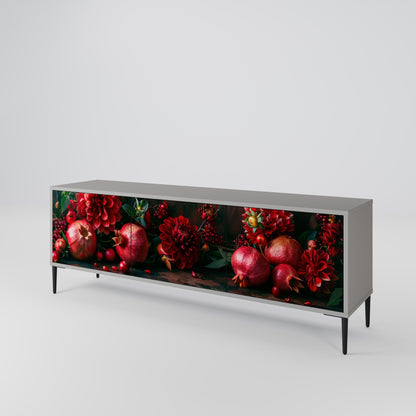 DAHLIAS AND POMEGRANATES 3-Door TV Stand in Grey Finish