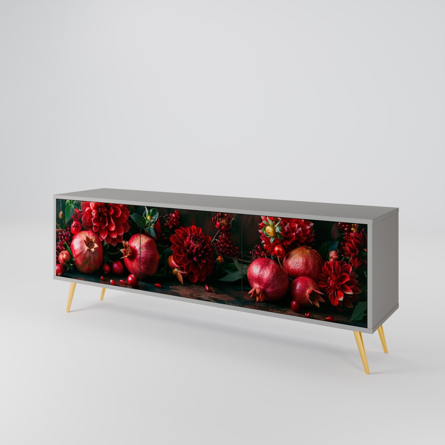 DAHLIAS AND POMEGRANATES 3-Door TV Stand in Grey Finish
