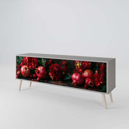DAHLIAS AND POMEGRANATES 3-Door TV Stand in Grey Finish