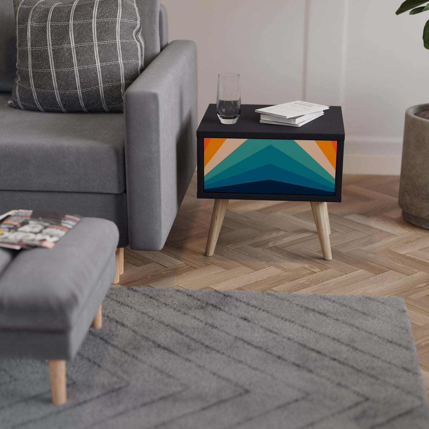 PRISM CONCUSSION Comodino in Finitura Nera