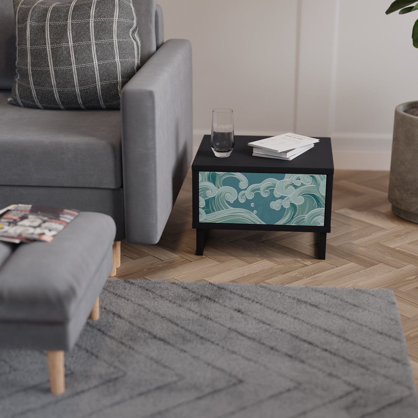 ASIAN SWAY Nightstand in Black Finish