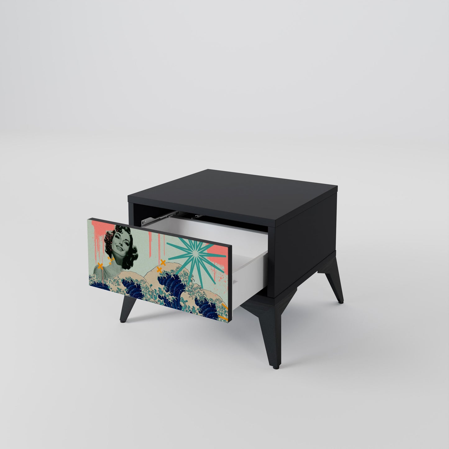 KANAGAWA BEAUTY Nightstand in Black Finish