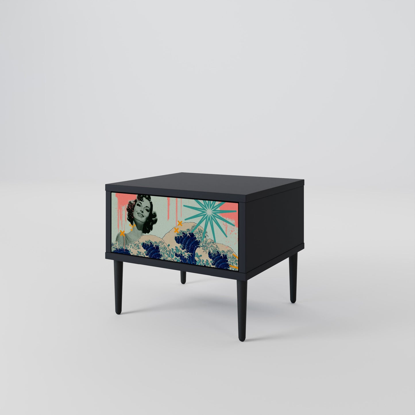 KANAGAWA BEAUTY Nightstand in Black Finish