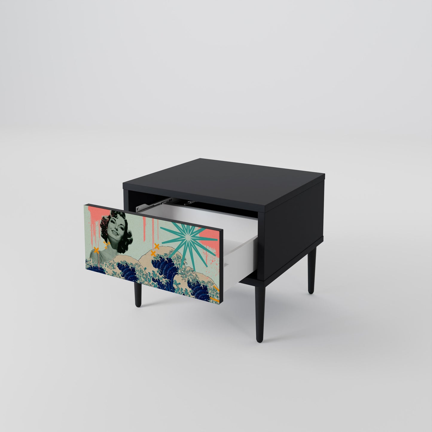 KANAGAWA BEAUTY Nightstand in Black Finish