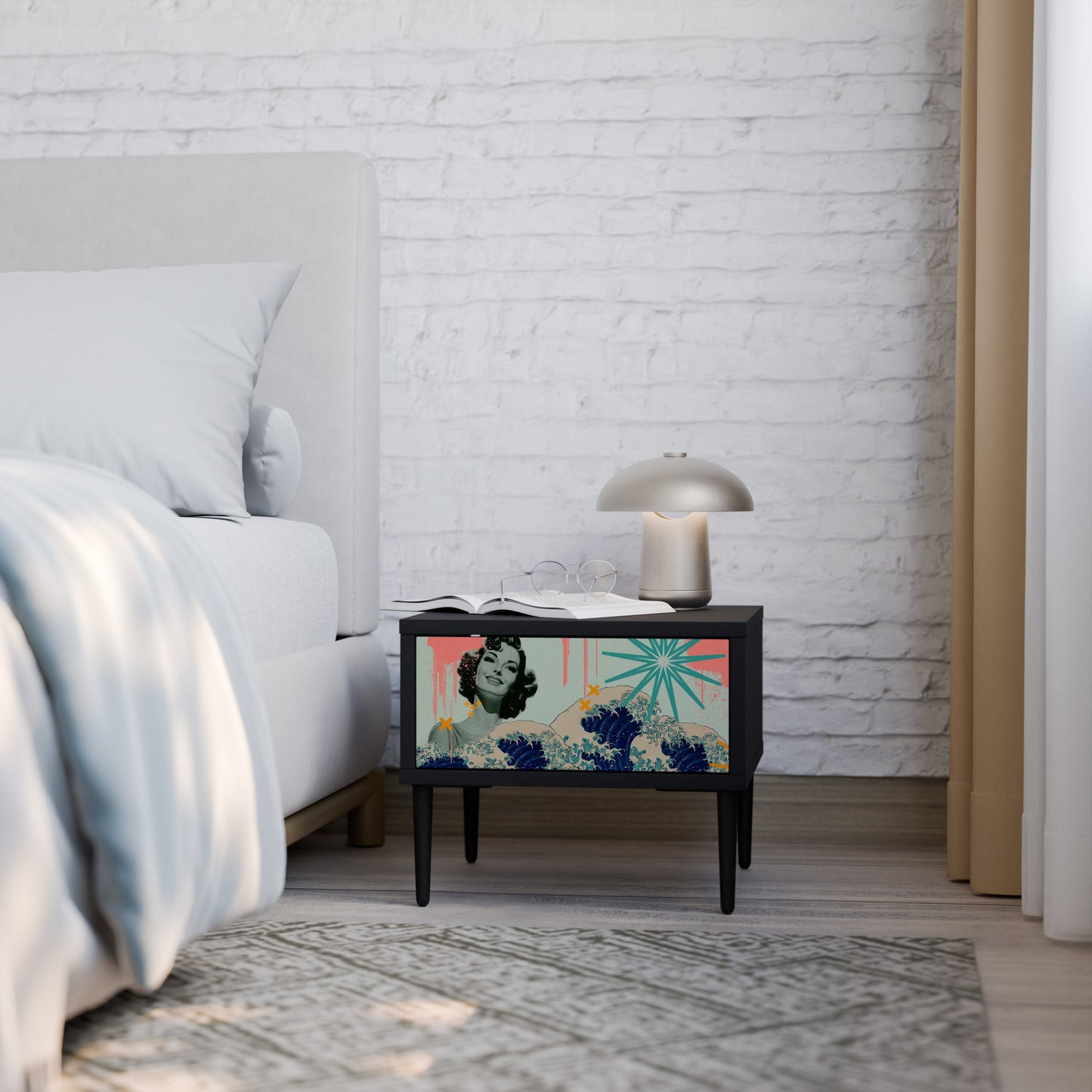 KANAGAWA BEAUTY Nightstand in Black Finish