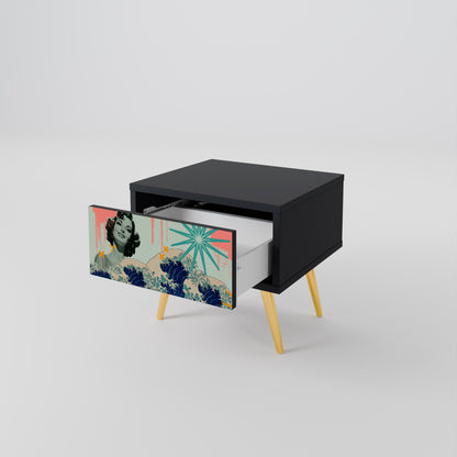 KANAGAWA BEAUTY Nightstand in Black Finish