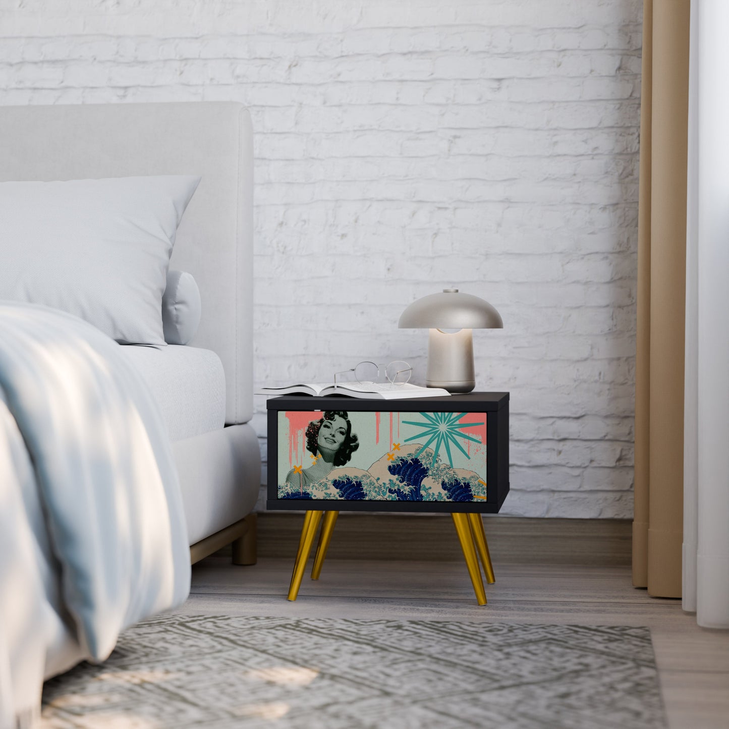 KANAGAWA BEAUTY Nightstand in Black Finish