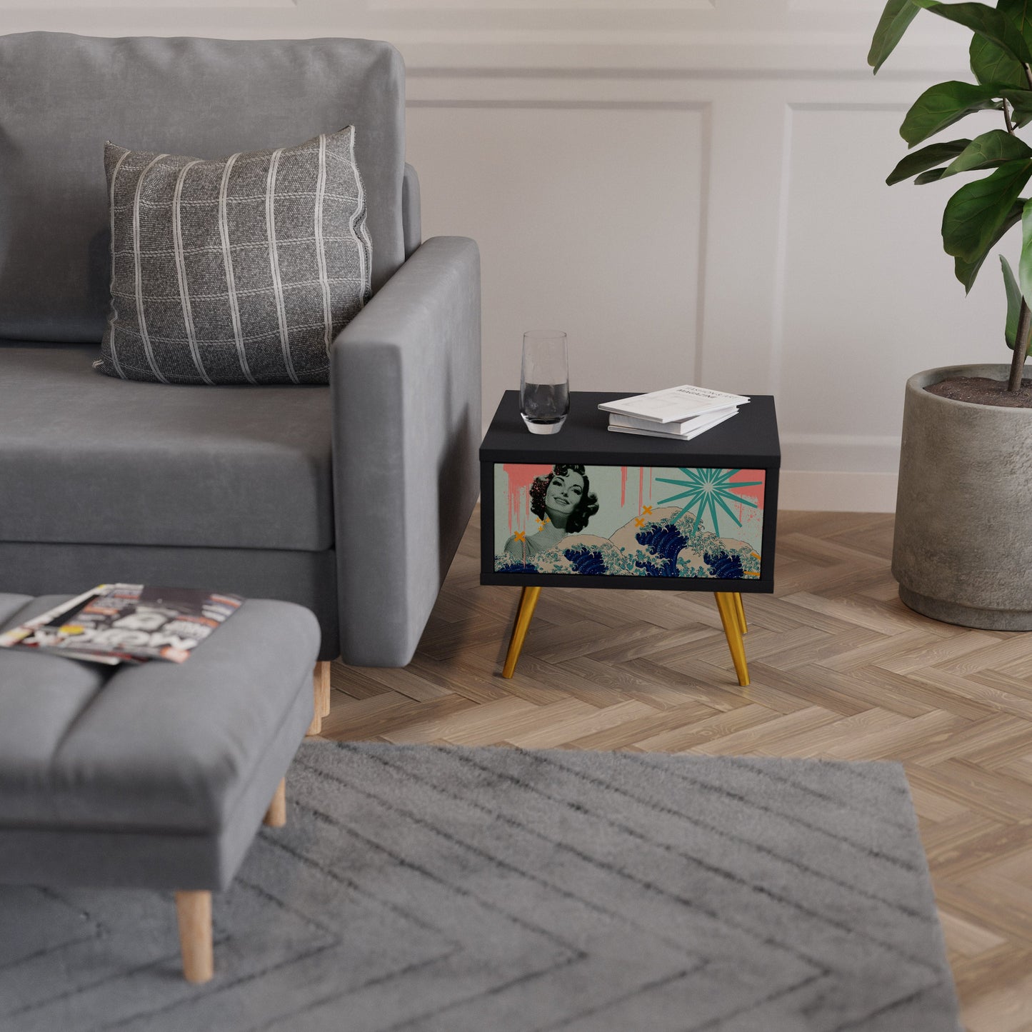 KANAGAWA BEAUTY Nightstand in Black Finish