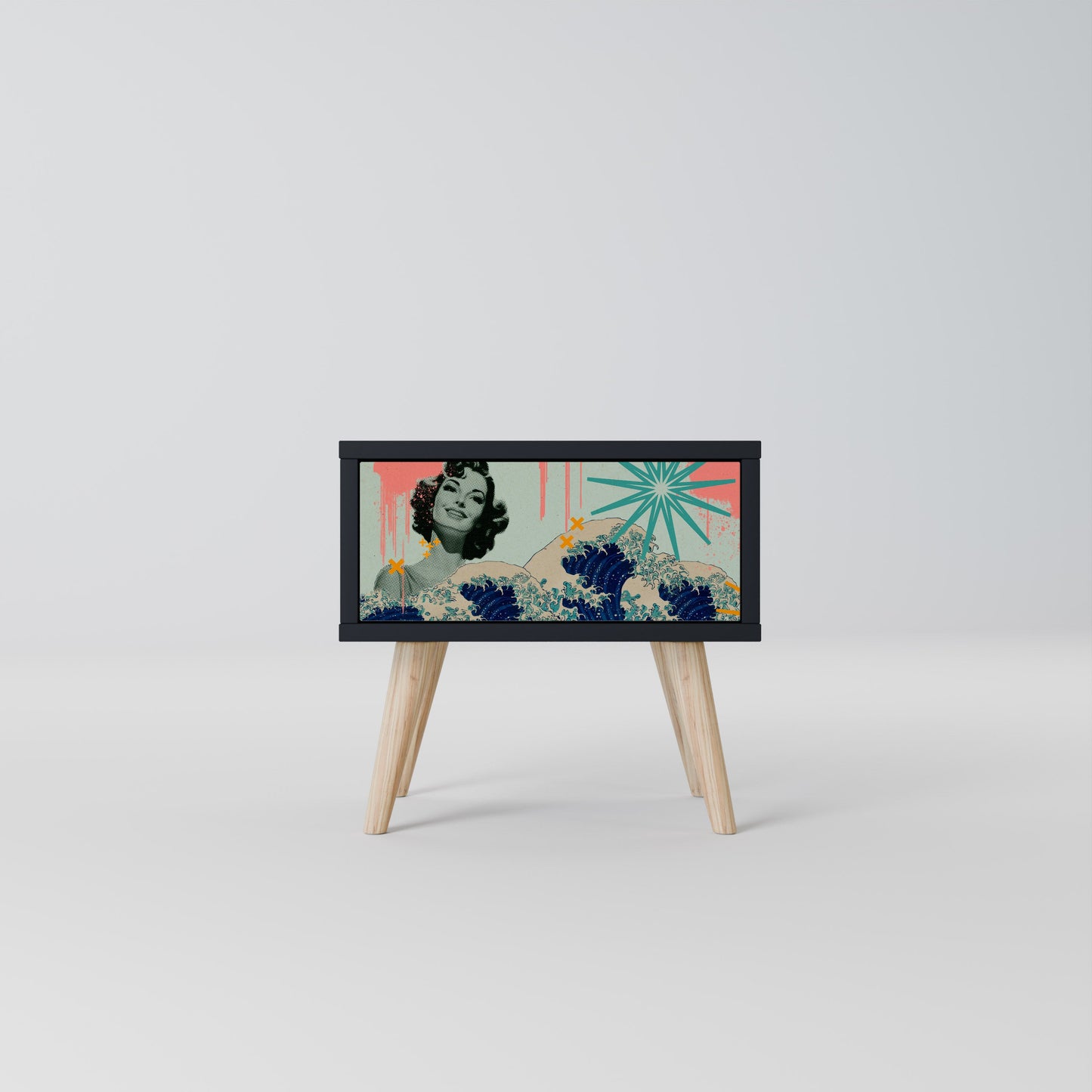 KANAGAWA BEAUTY Nightstand in Black Finish