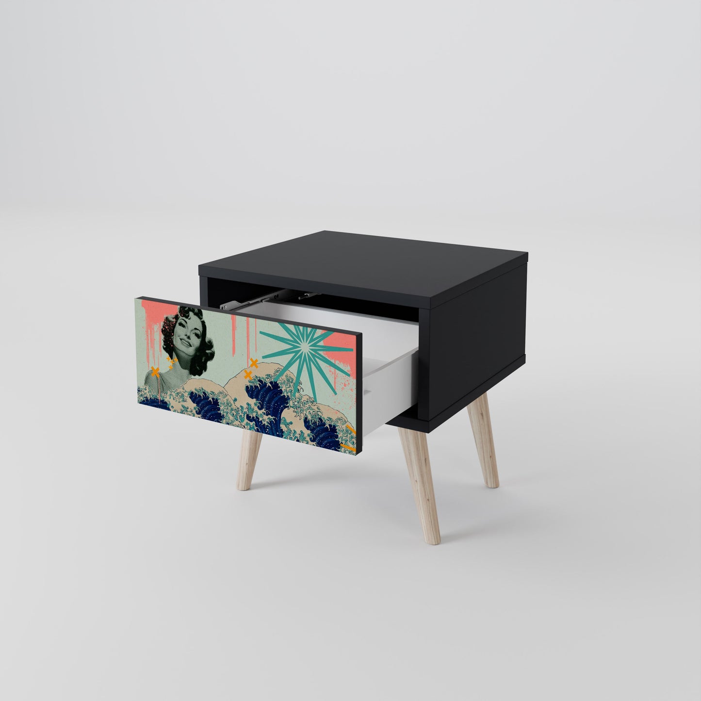 KANAGAWA BEAUTY Nightstand in Black Finish