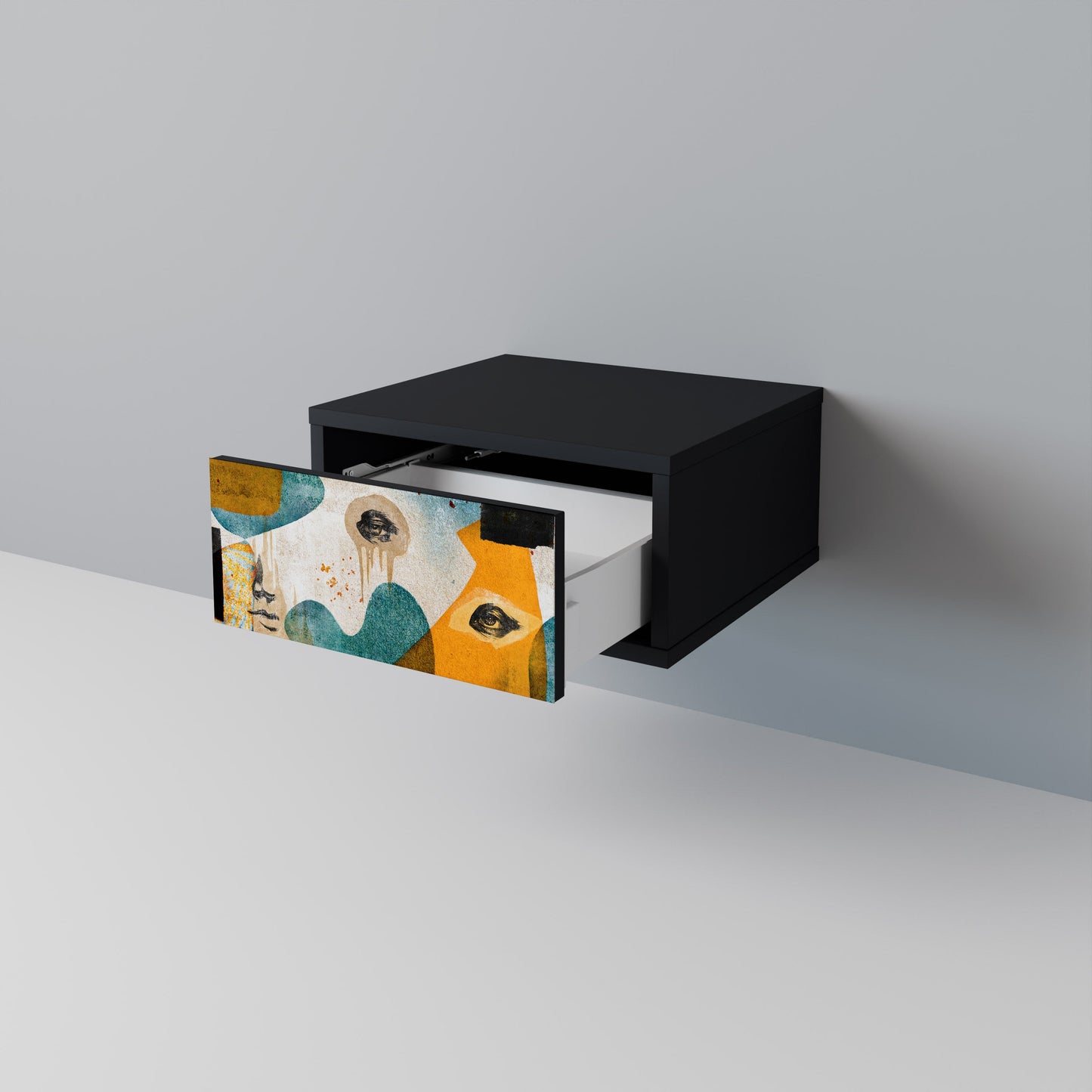 ABSTRACT FACES Nightstand in Black Finish