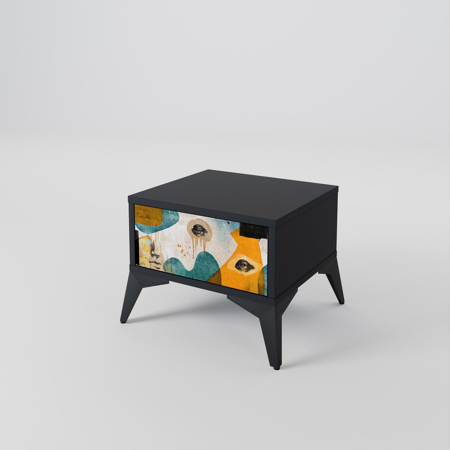 ABSTRACT FACES Nightstand in Black Finish