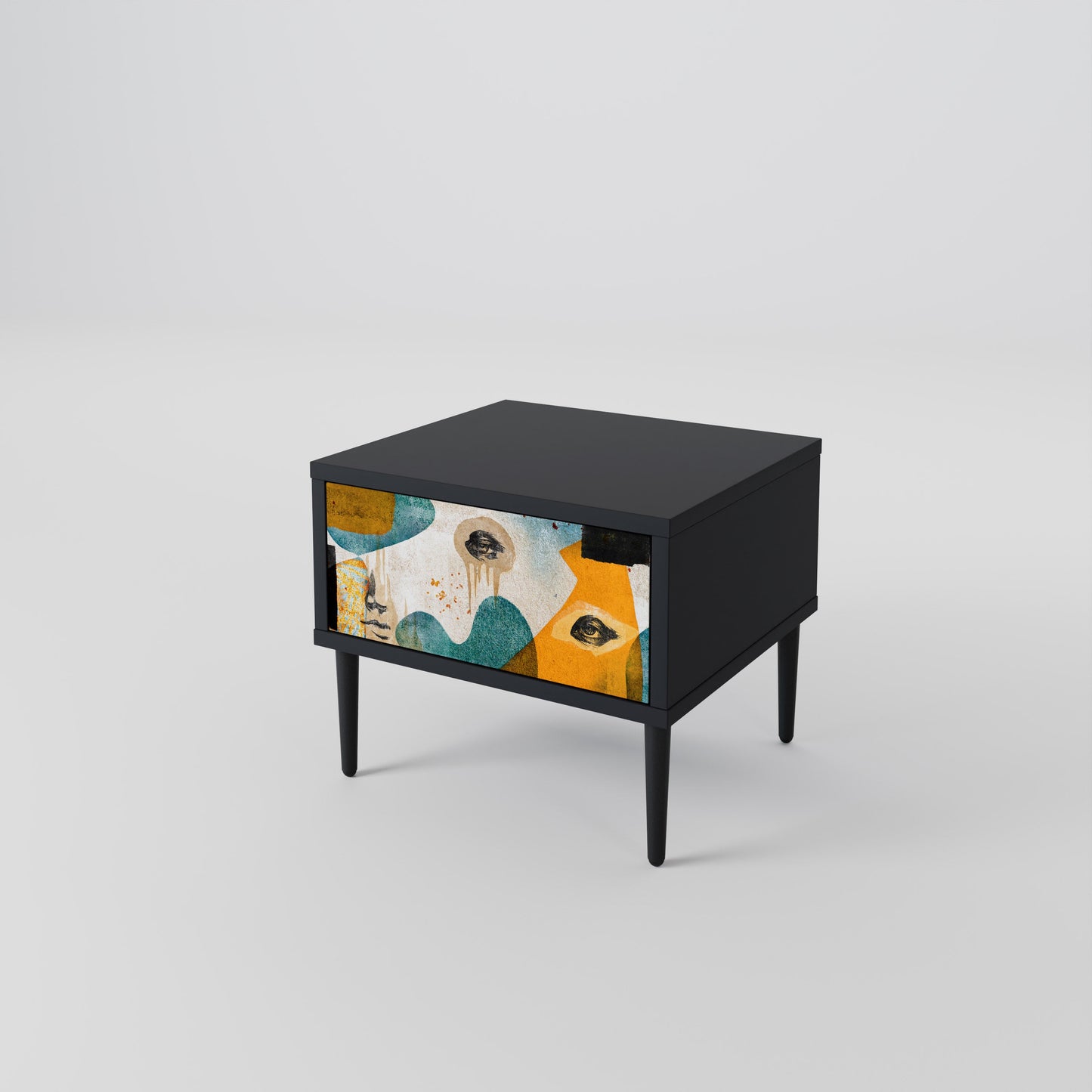ABSTRACT FACES Nightstand in Black Finish