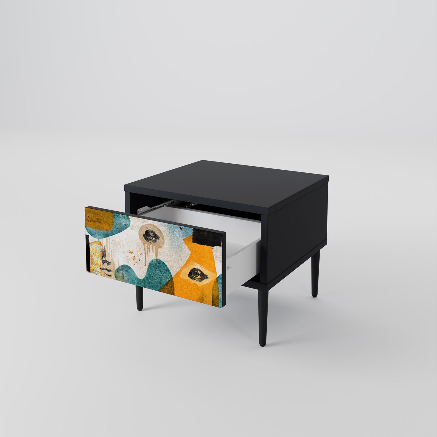 ABSTRACT FACES Nightstand in Black Finish