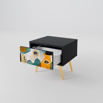 ABSTRACT FACES Nightstand in Black Finish