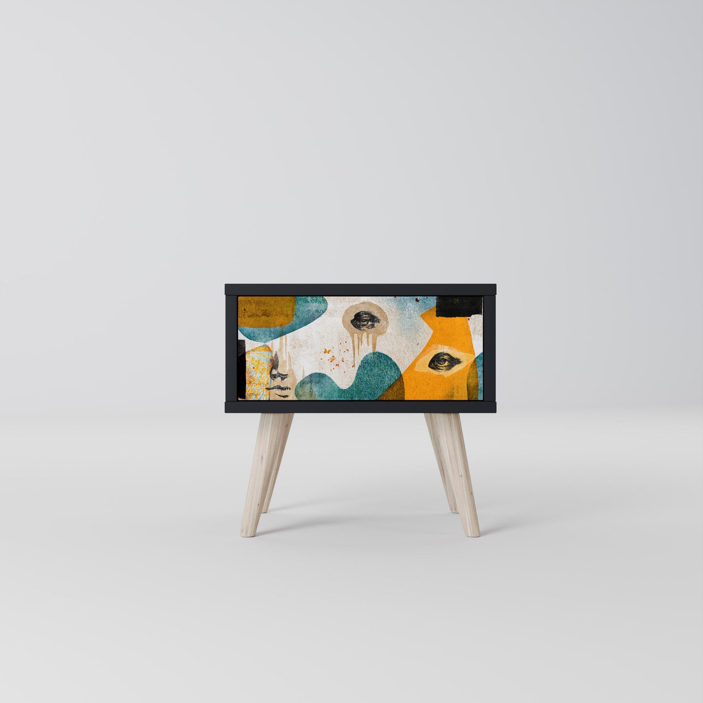 ABSTRACT FACES Nightstand in Black Finish