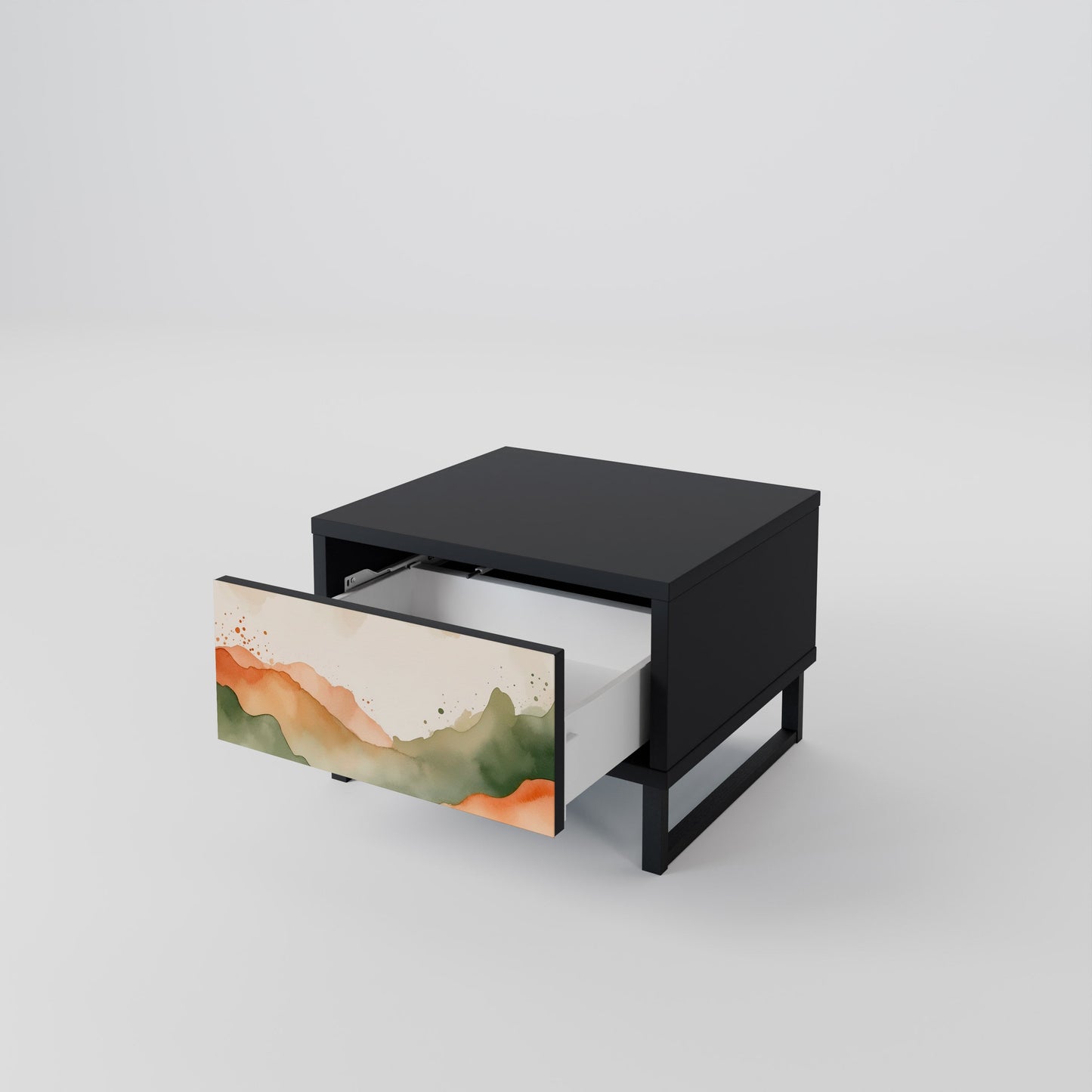 WATERCOLOUR PEAKS Nightstand in Black Finish