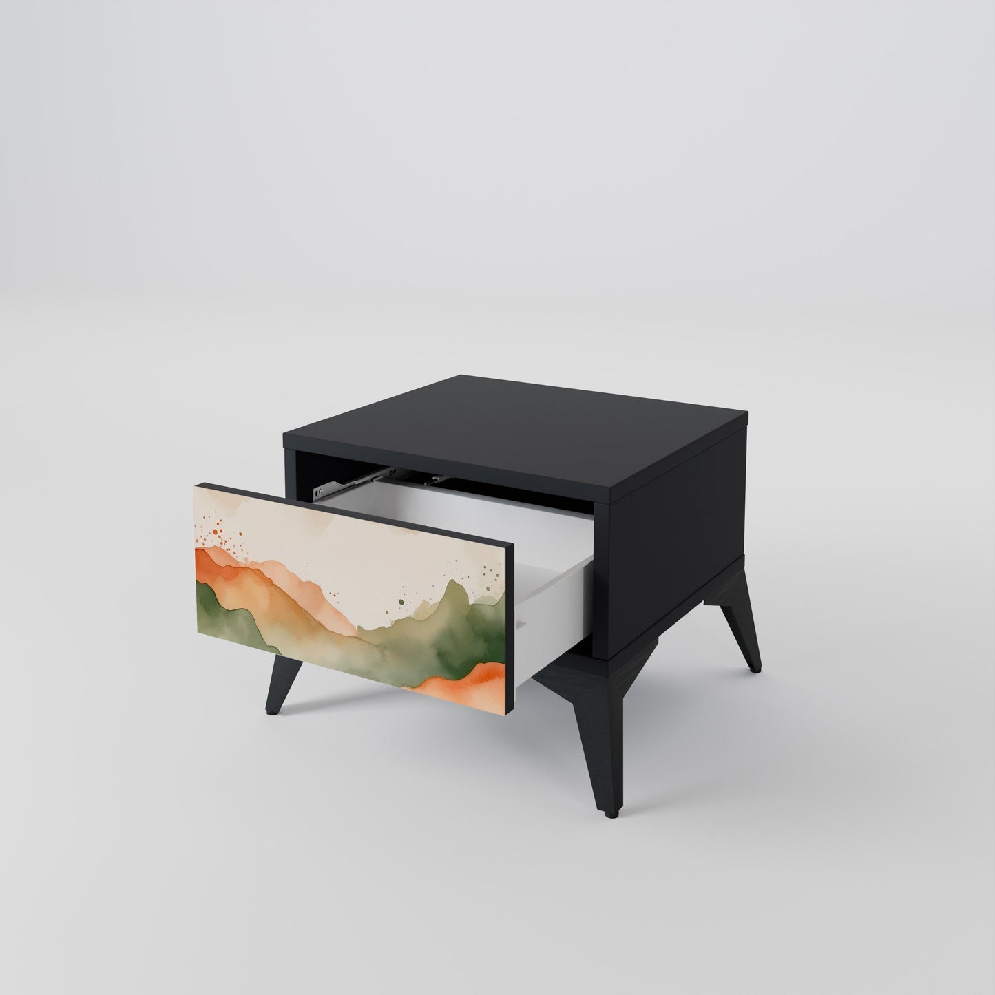 WATERCOLOUR PEAKS Nightstand in Black Finish
