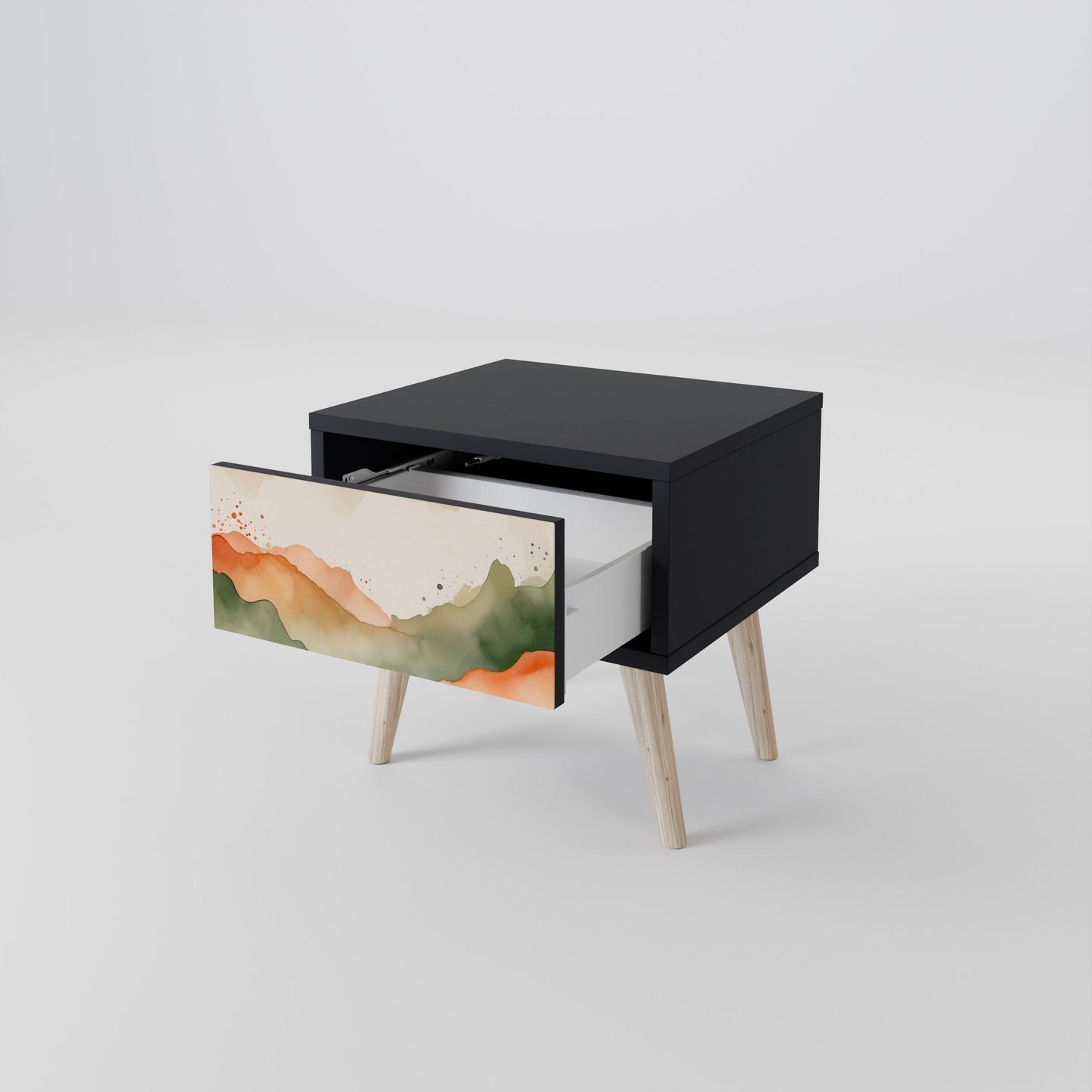 WATERCOLOUR PEAKS Nightstand in Black Finish