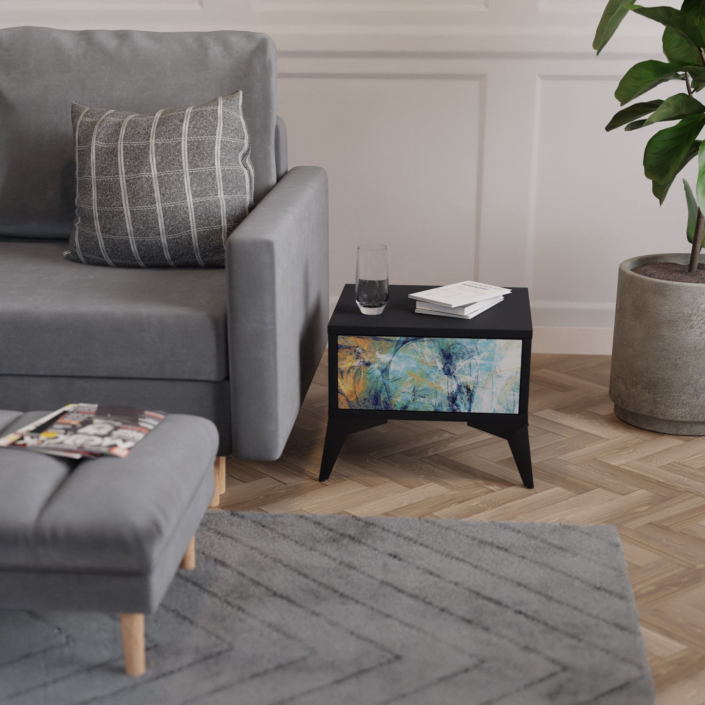 ABSTRACT THOUGHTS Comodino in Finitura Nera