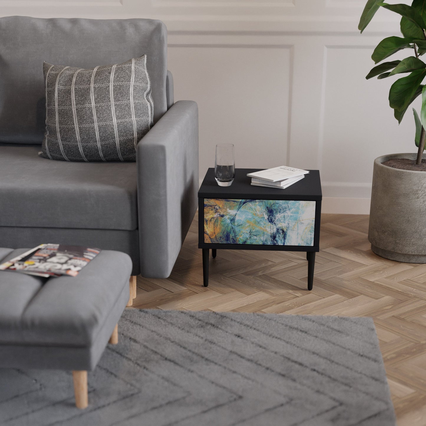 ABSTRACT THOUGHTS Comodino in Finitura Nera