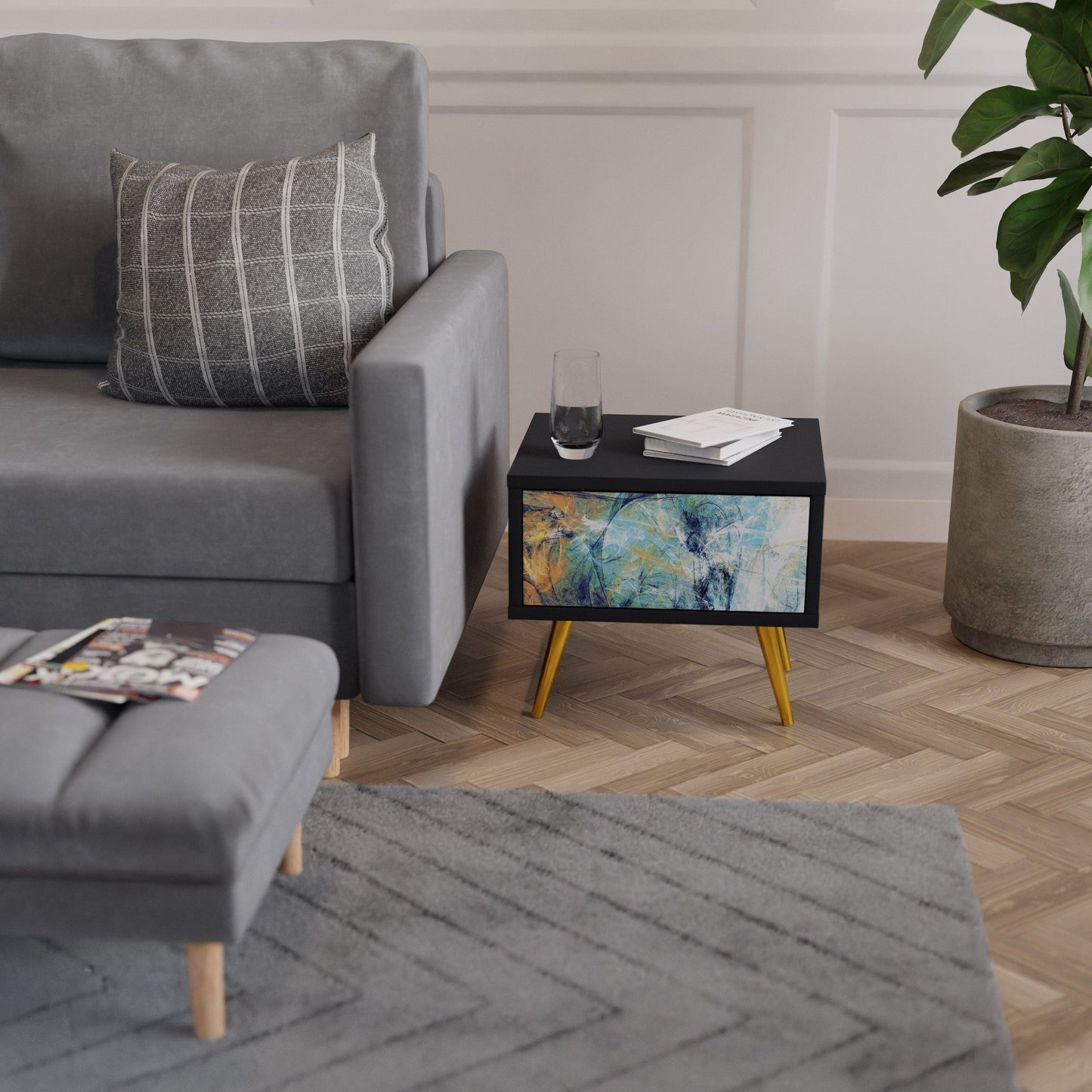 ABSTRACT THOUGHTS Comodino in Finitura Nera