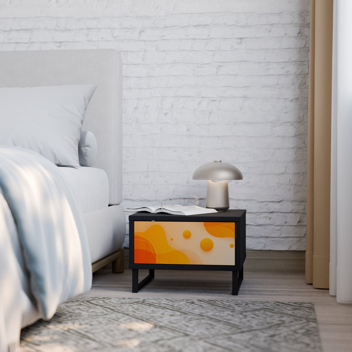 ORANGE ARRANGEMENT Nightstand in Black Finish