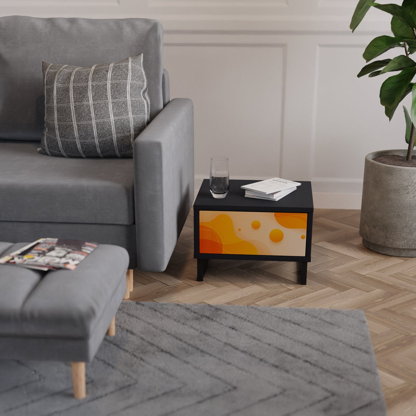 ORANGE ARRANGEMENT Nightstand in Black Finish