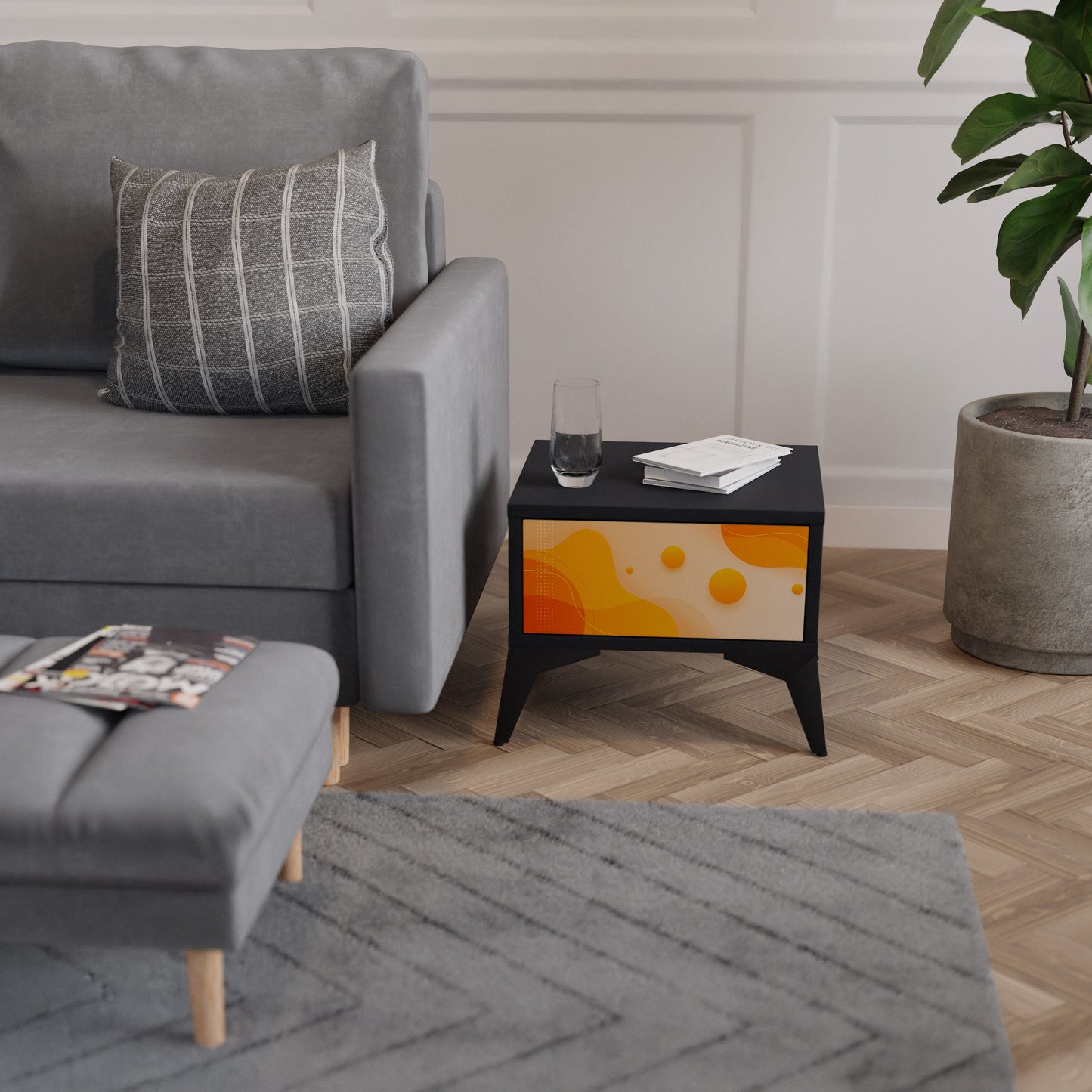 ORANGE ARRANGEMENT Nightstand in Black Finish