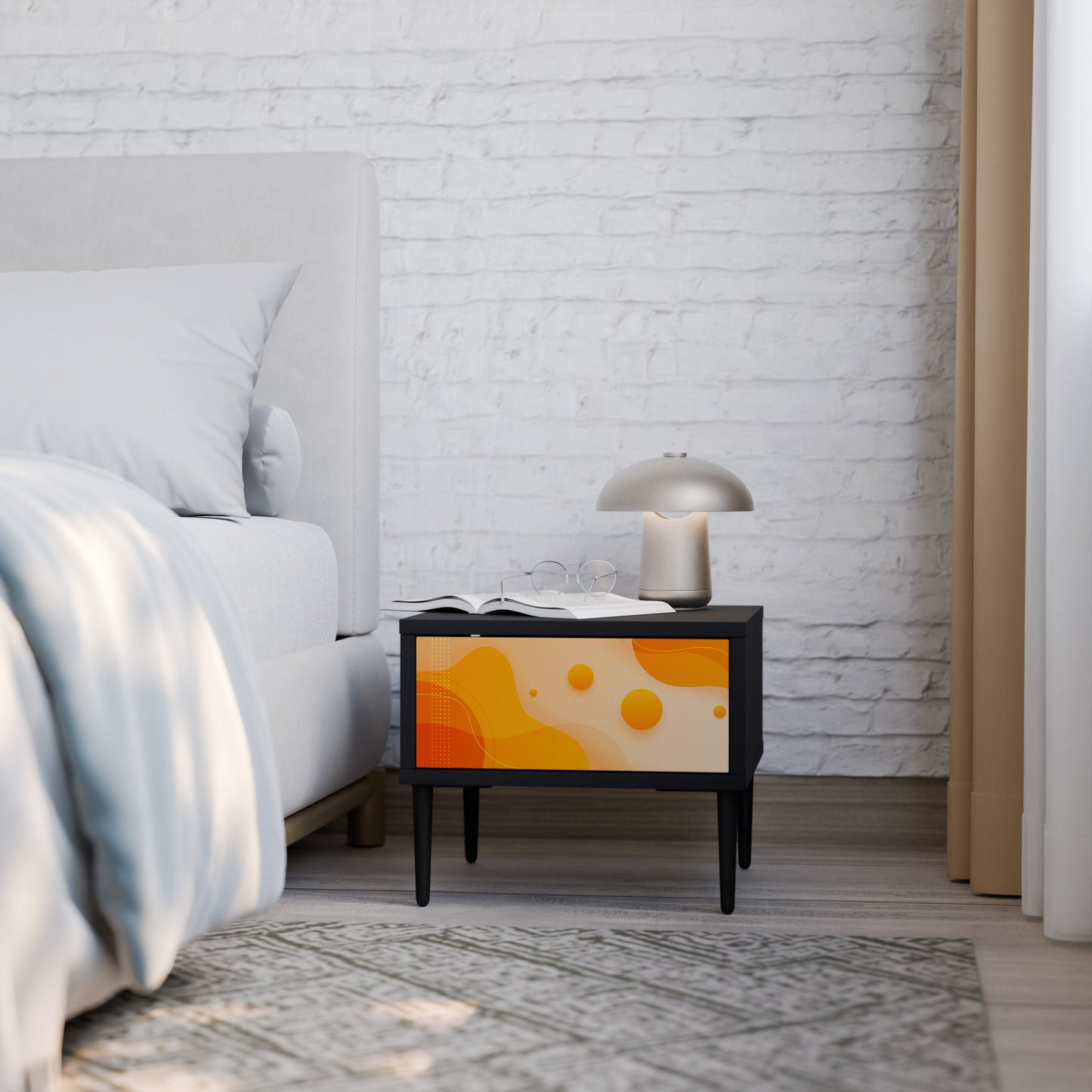 ORANGE ARRANGEMENT Nightstand in Black Finish