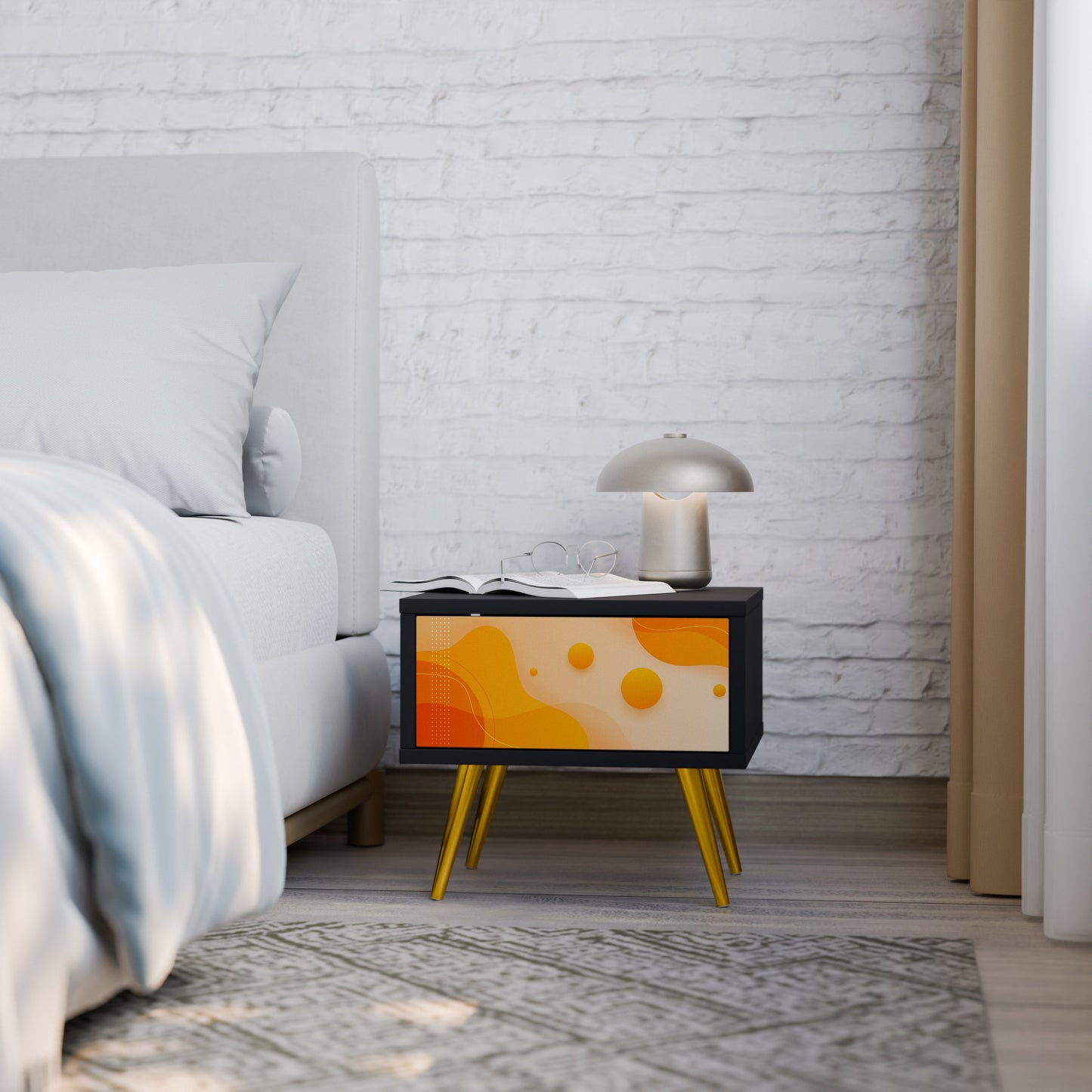 ORANGE ARRANGEMENT Nightstand in Black Finish