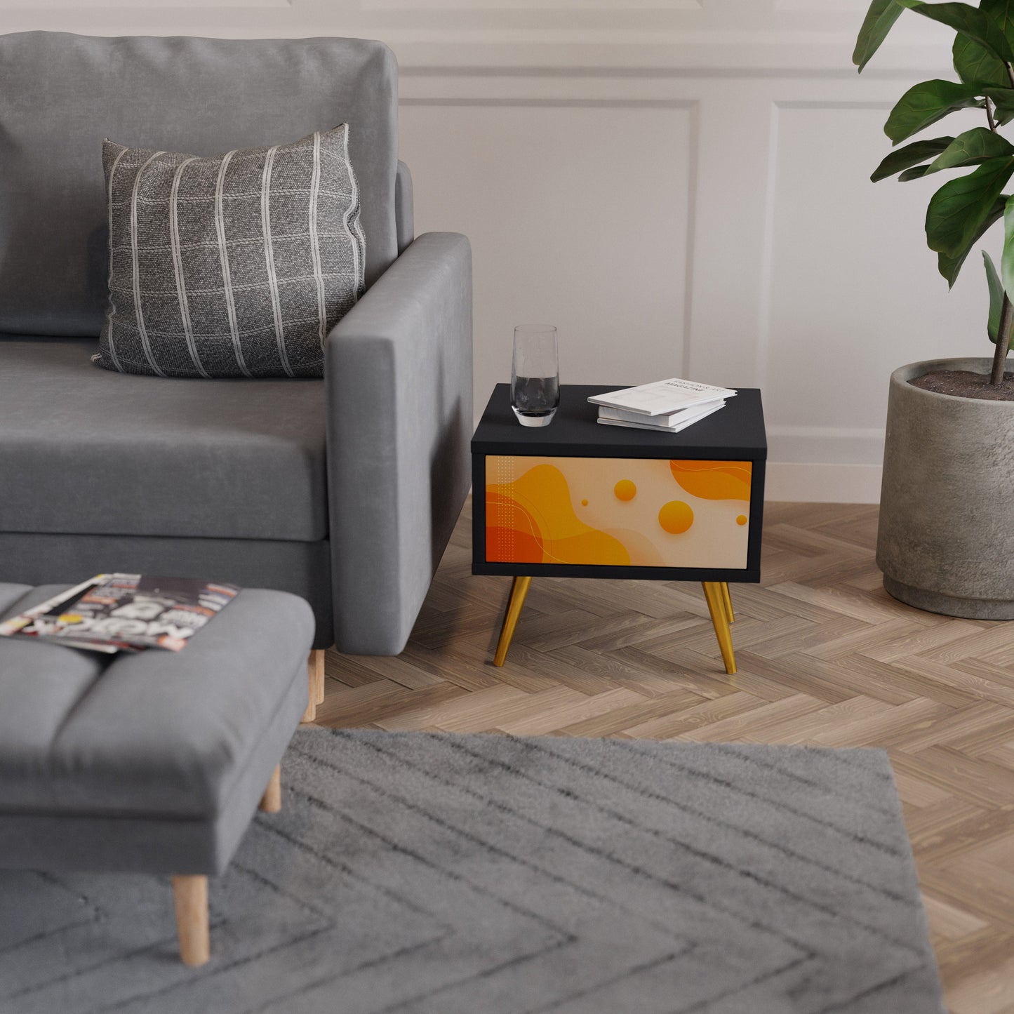 ORANGE ARRANGEMENT Nightstand in Black Finish