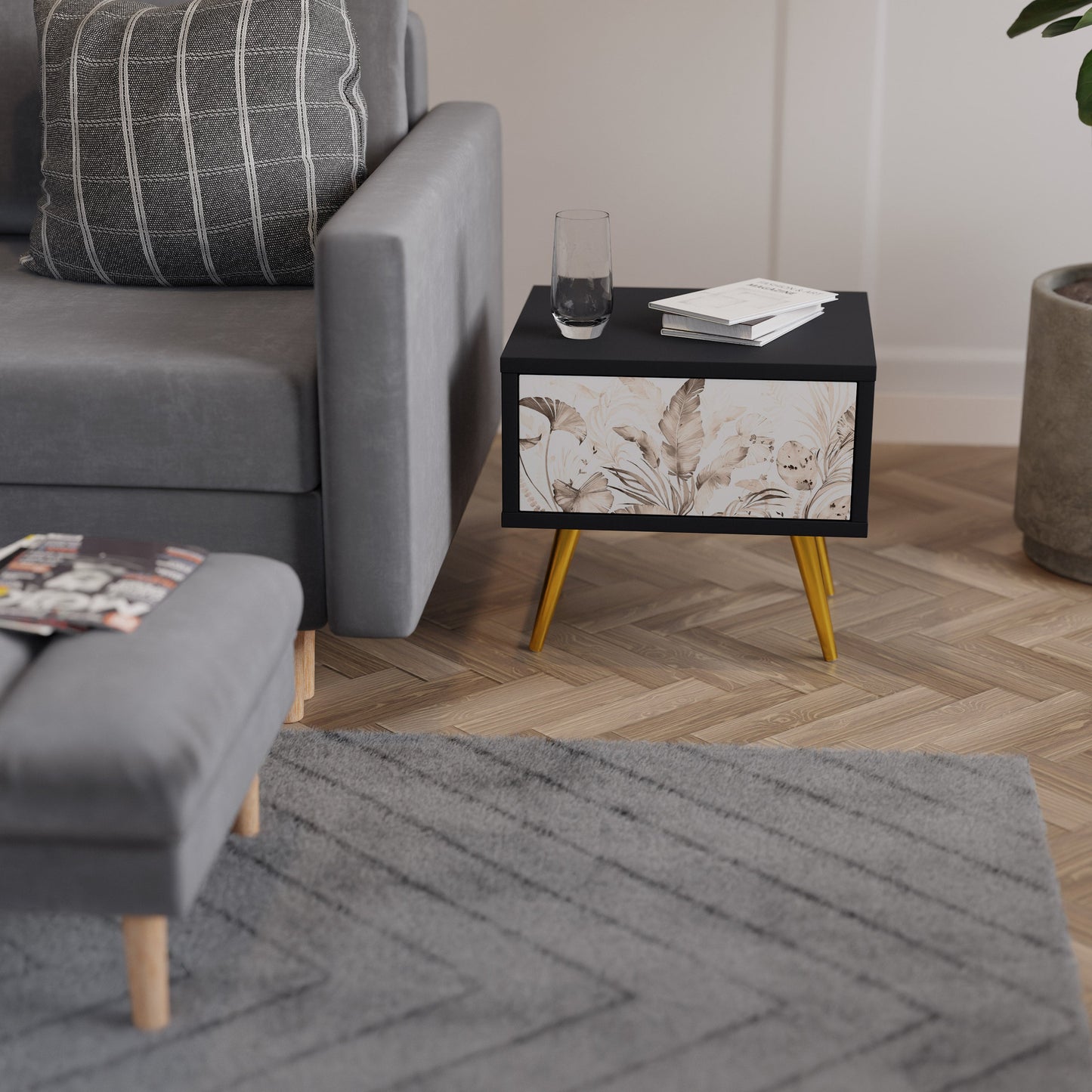 WILD TENDERNESS Nightstand in Black Finish