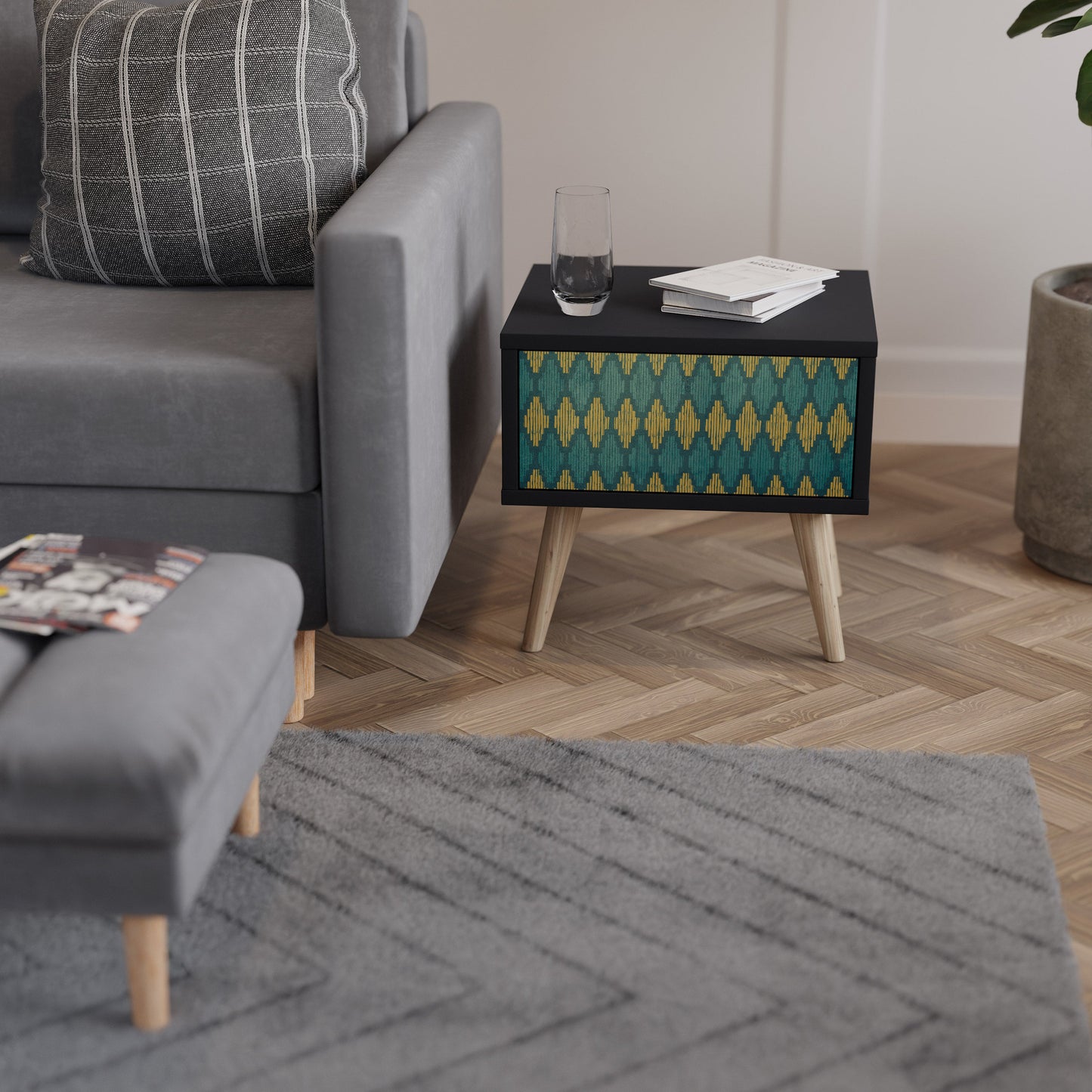 POLYGONS Comodino in Finitura Nera