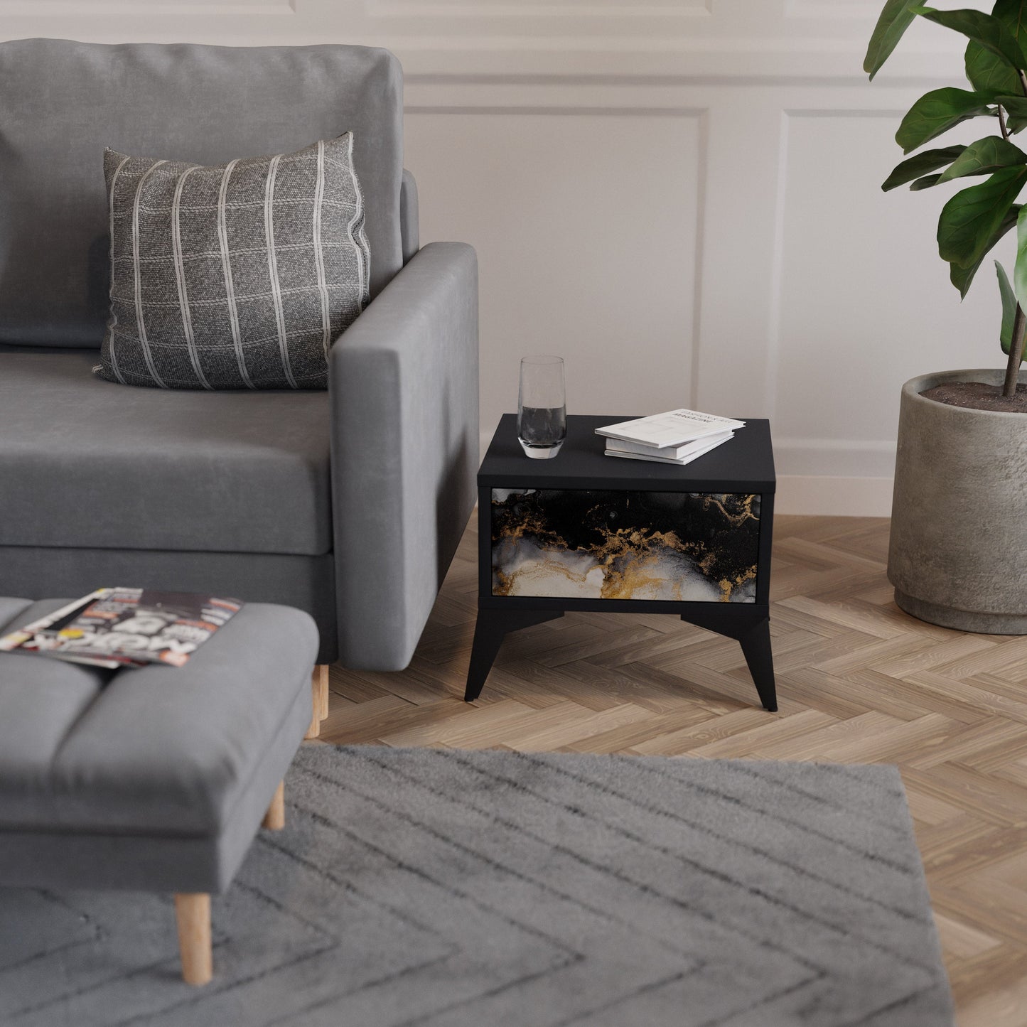 MARBLE OF TOMMORROW Comodino in Finitura Nera