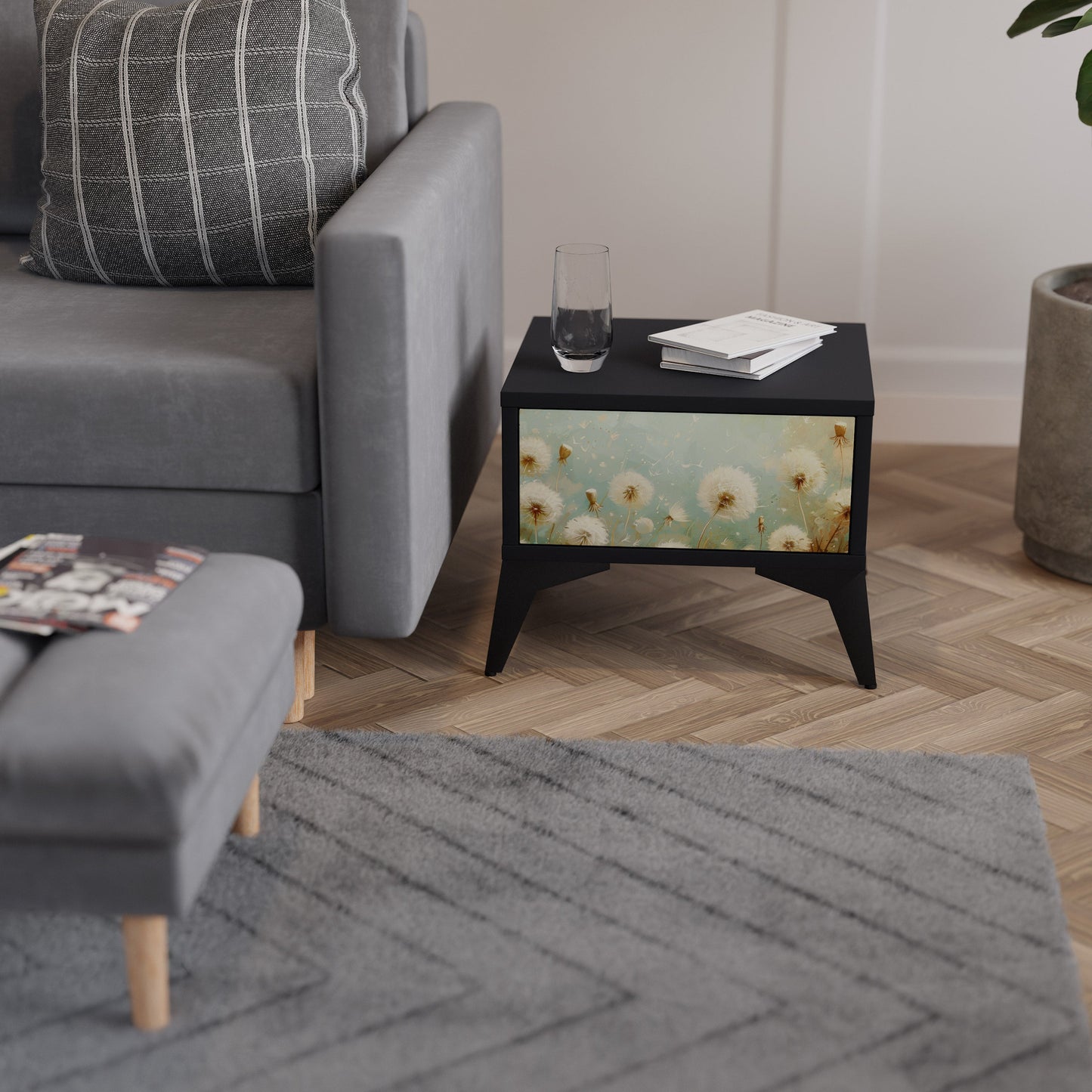 DREAMY MEADOW Comodino in Finitura Nera