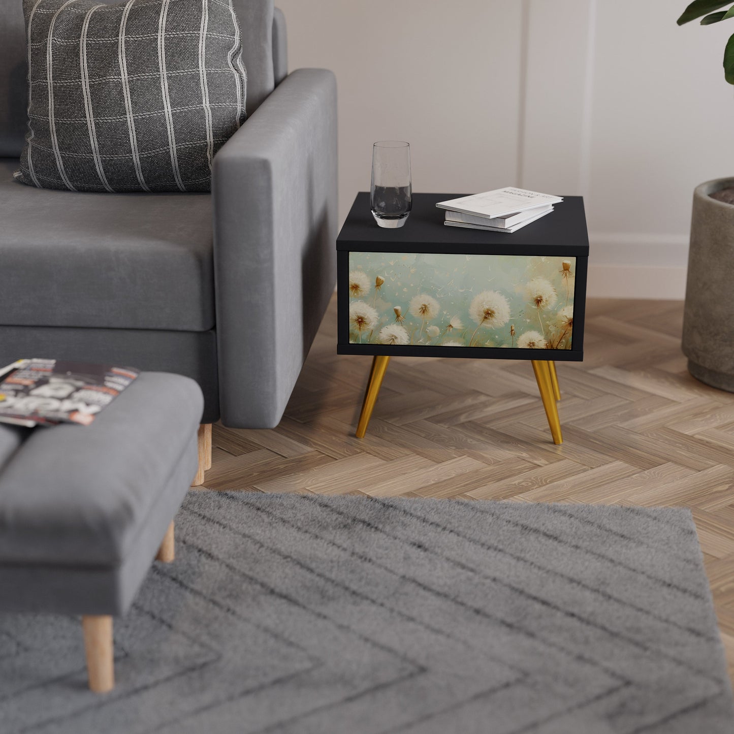 DREAMY MEADOW Comodino in Finitura Nera