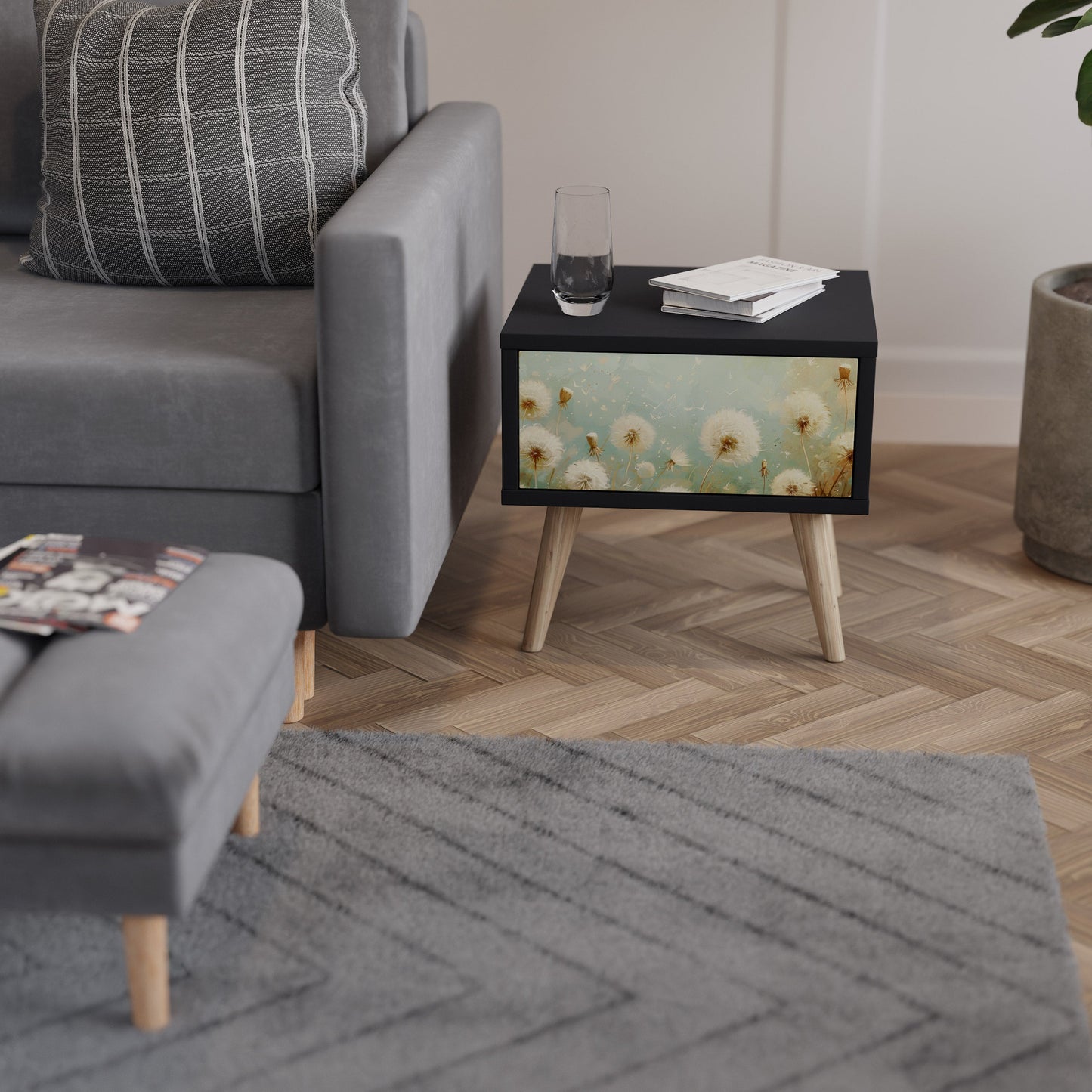 DREAMY MEADOW Comodino in Finitura Nera